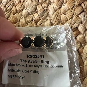 Bomb Party Gold Plated Ring w/Black Onyx Cubic Zirconia